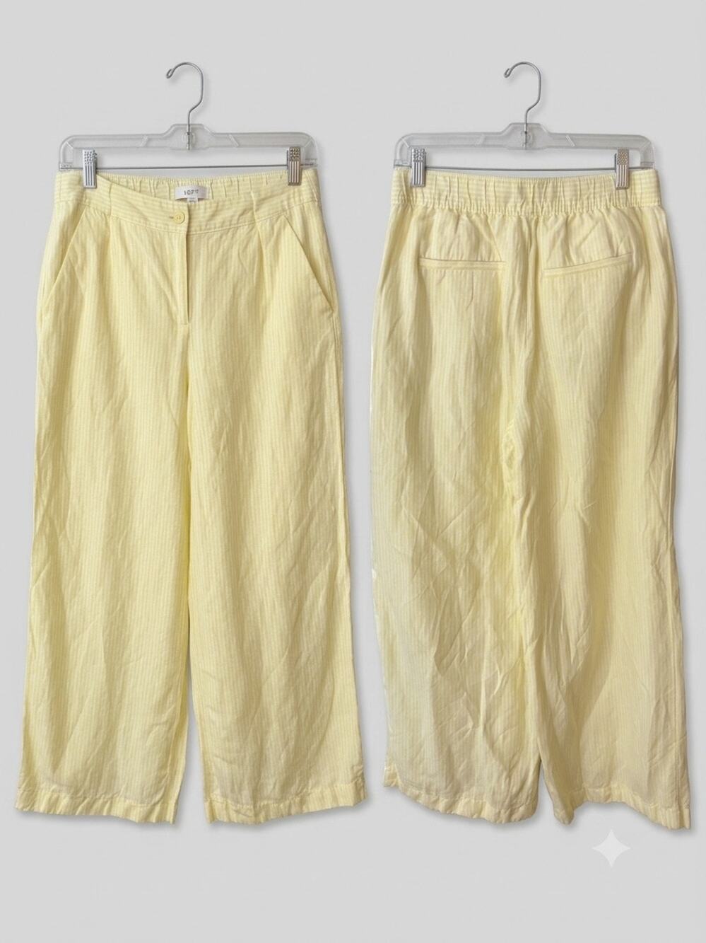 LOFT Pinstripe Linen Blend Wide Leg Cropped Pants Size S Excellent Yellow White